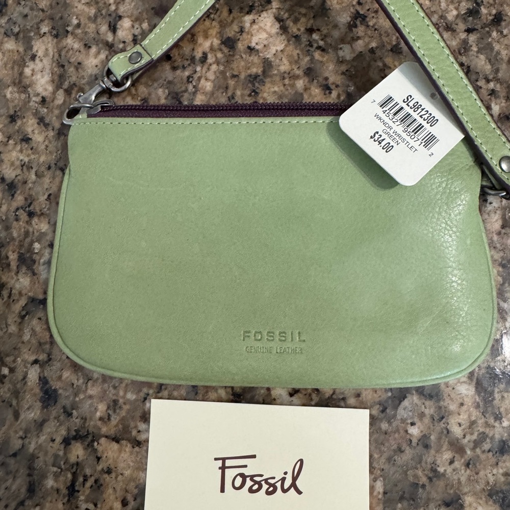 Fossil Mint Green Leather Clutch